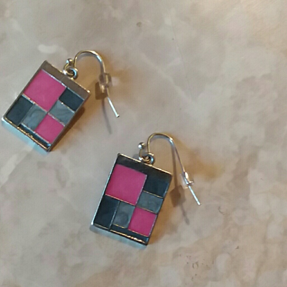 SILVER METAL PALETTE PINK AND GREY PASTEL EARRINGS